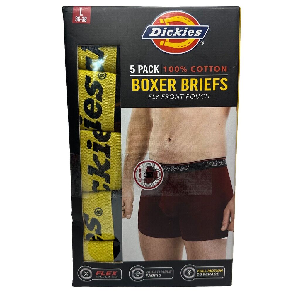 Dickies Boxer Briefs Size Large 5‎ Pack 100% Cotton Black Underwear Fly Pouch